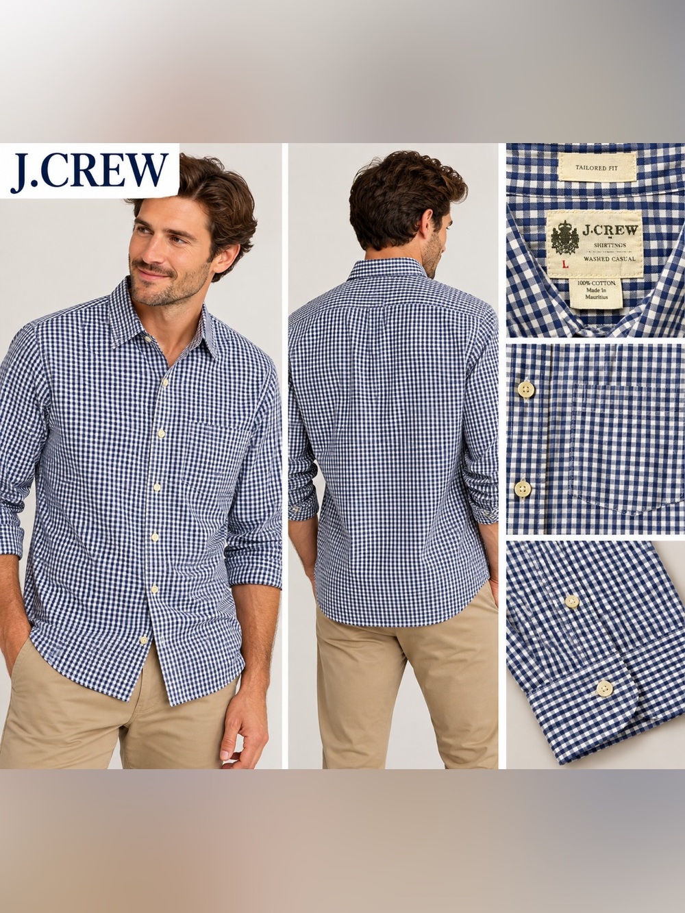 J.Crew Men’s Large Navy Gingham Check Button Down Shirt 100% Cotton